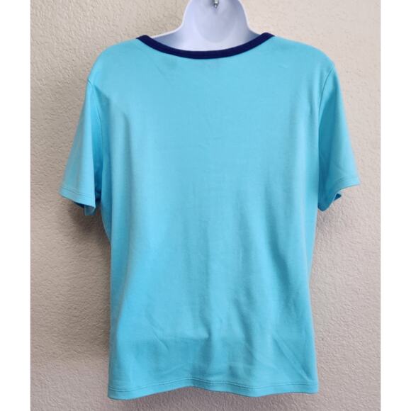 Draper's & Damon's Blue Contrasting Round Neck Trim Top Large Lightweight Soft - Picture 3 of 4